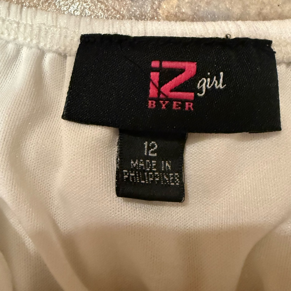 Iz Byer Ivory Layered Kids Dress with Brooch - Picture 3 of 4